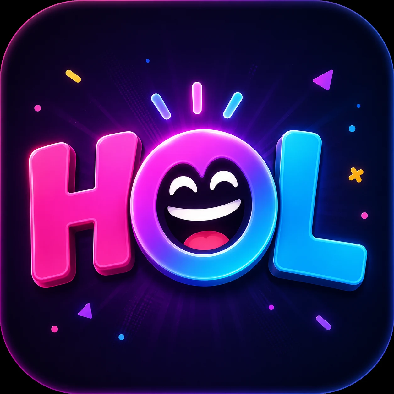 HOL logo in magenta and blue with a smiling face inside the O